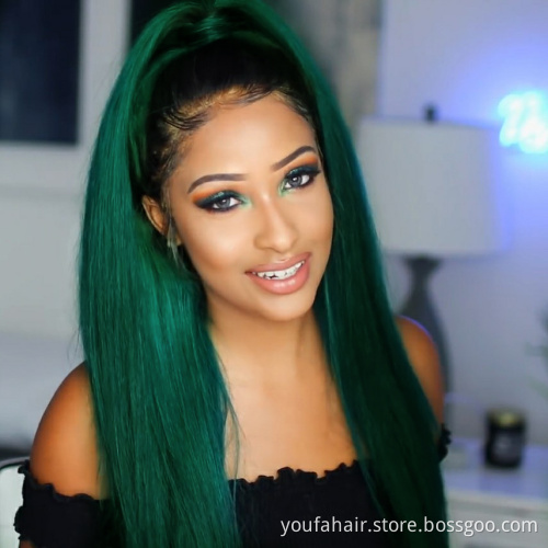 12A Brazilian Virgin Human Hair 1b/green HD Lace Front Wig Ombre Color Straight Hair 13x4 Transparent Lace Frontal Wig Vendor